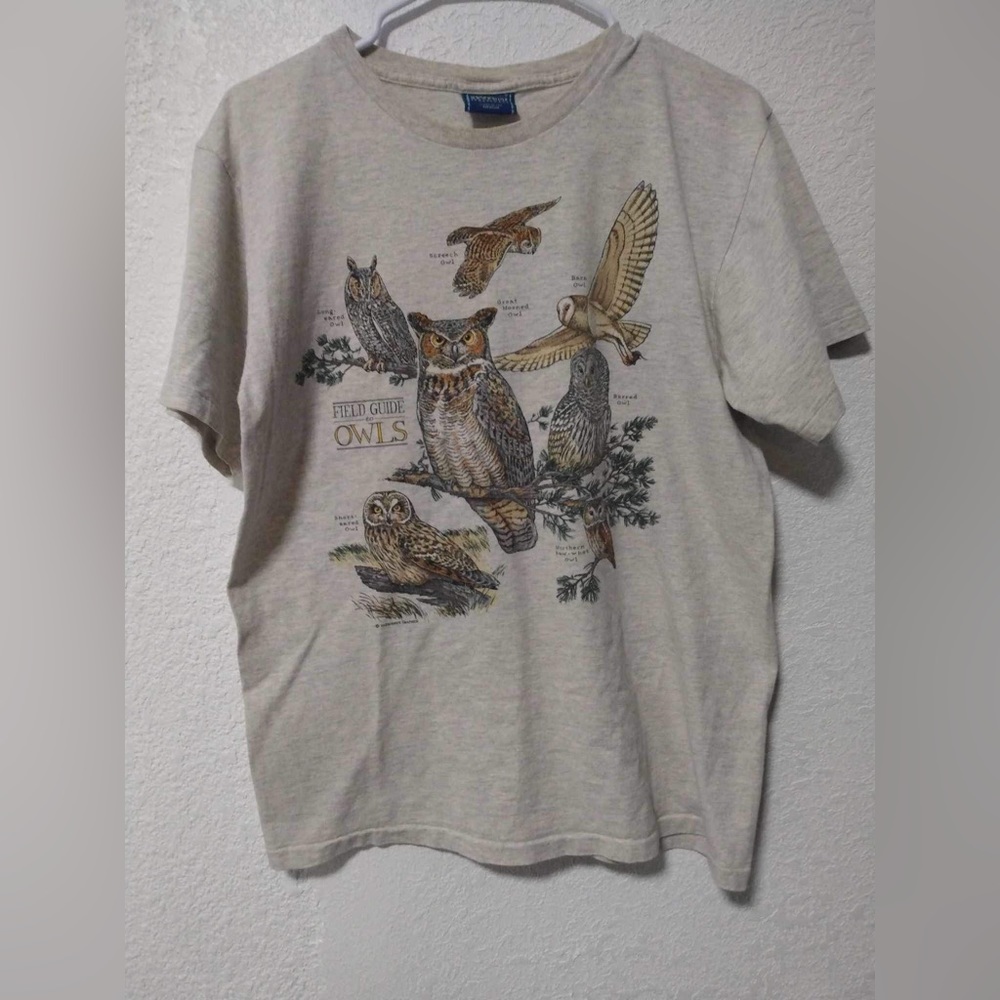 Vintage Harborside Graphics Field Guide to Owls Nature Single Stitch Size M